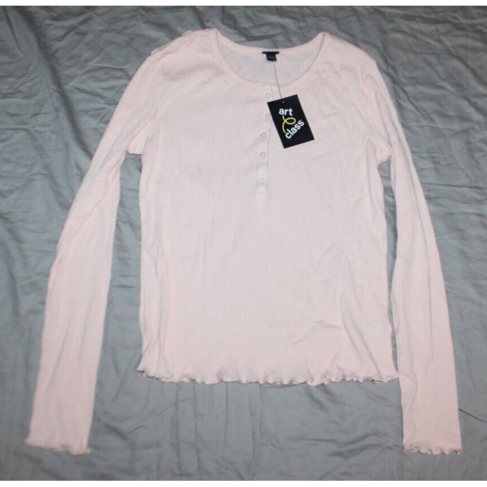 Art Class Girl's Size M 8 long Sleeve Ribbed Henley T-Shirt  Blush